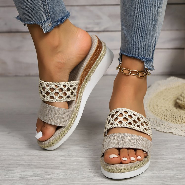 Plus Size Rope Bottom Platform Peep Toe Sandals For Women - image 4
