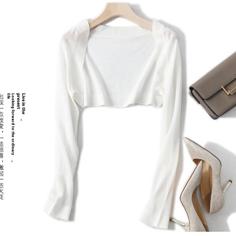 Shawl Outer Match Women's Summer Sun Protection Cardigan Short Ice Silk Knitted Air Conditioning Shirt - image 7