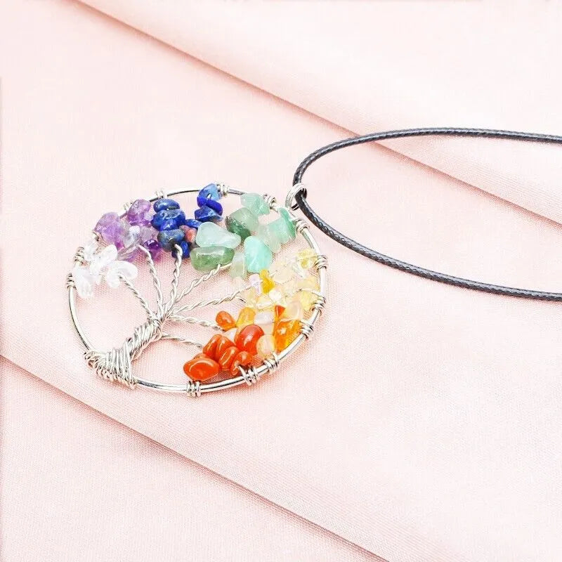 Tree of Life Pendant Necklace with Natural Gemstone Crystals - image 2