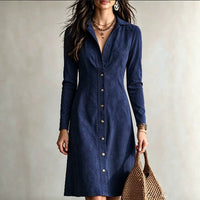 Women's Faux Suede Button Slim Fit Long Dress - image 2
