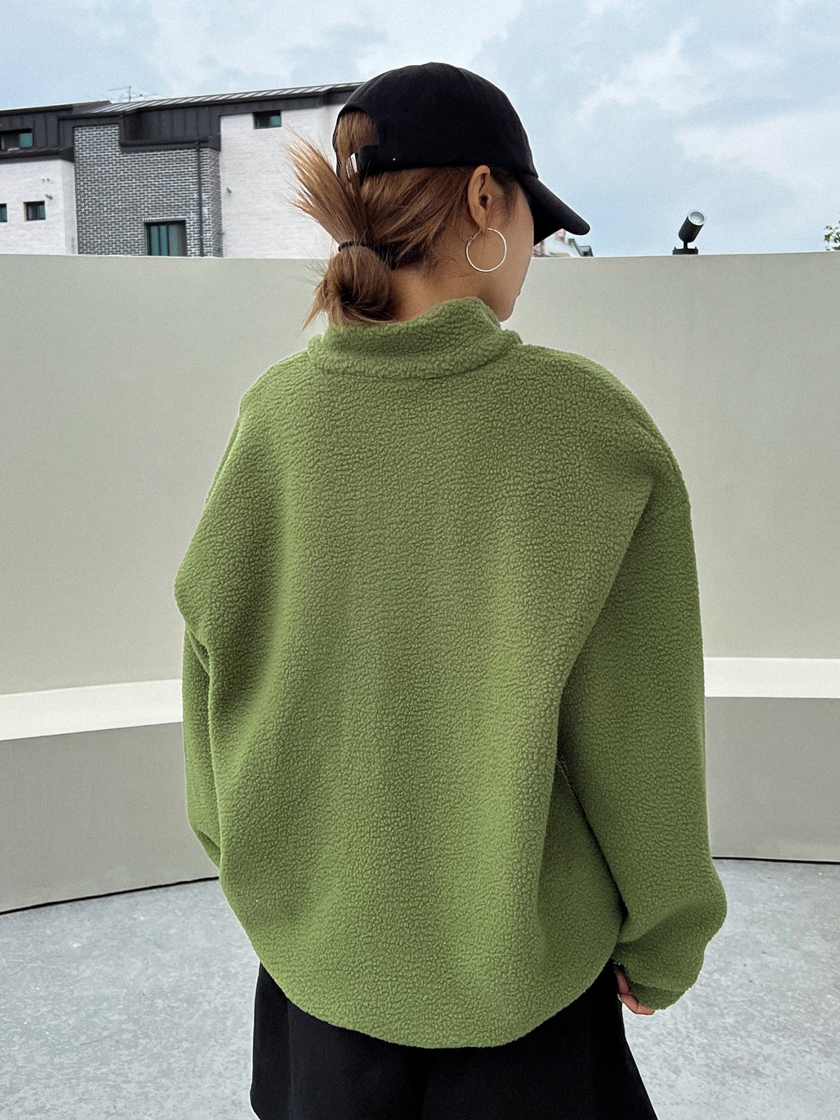 Patched Detail Drop Shoulder Half Zip Fleece Sweatshirt Long Sleeve Tops - image 3