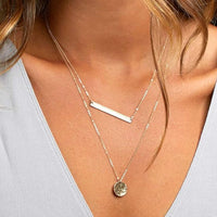 Dainty Layered Gold Necklace for Women, 14K Gold Plated Bar, Disc Pendant and Bead Choker - image 4