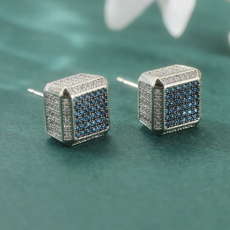 Square Blue Crystal Stud Earrings - image 2