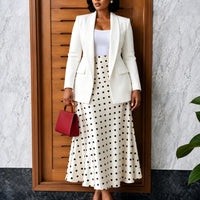 Blazer and Polka Dot Flared Midi Skirt Set - image 6