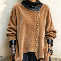Corduroy and Faux Leather Patchwork Coat - image 1