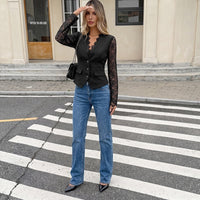 Lace Patchwork V-Neck Twill Coat - image 6