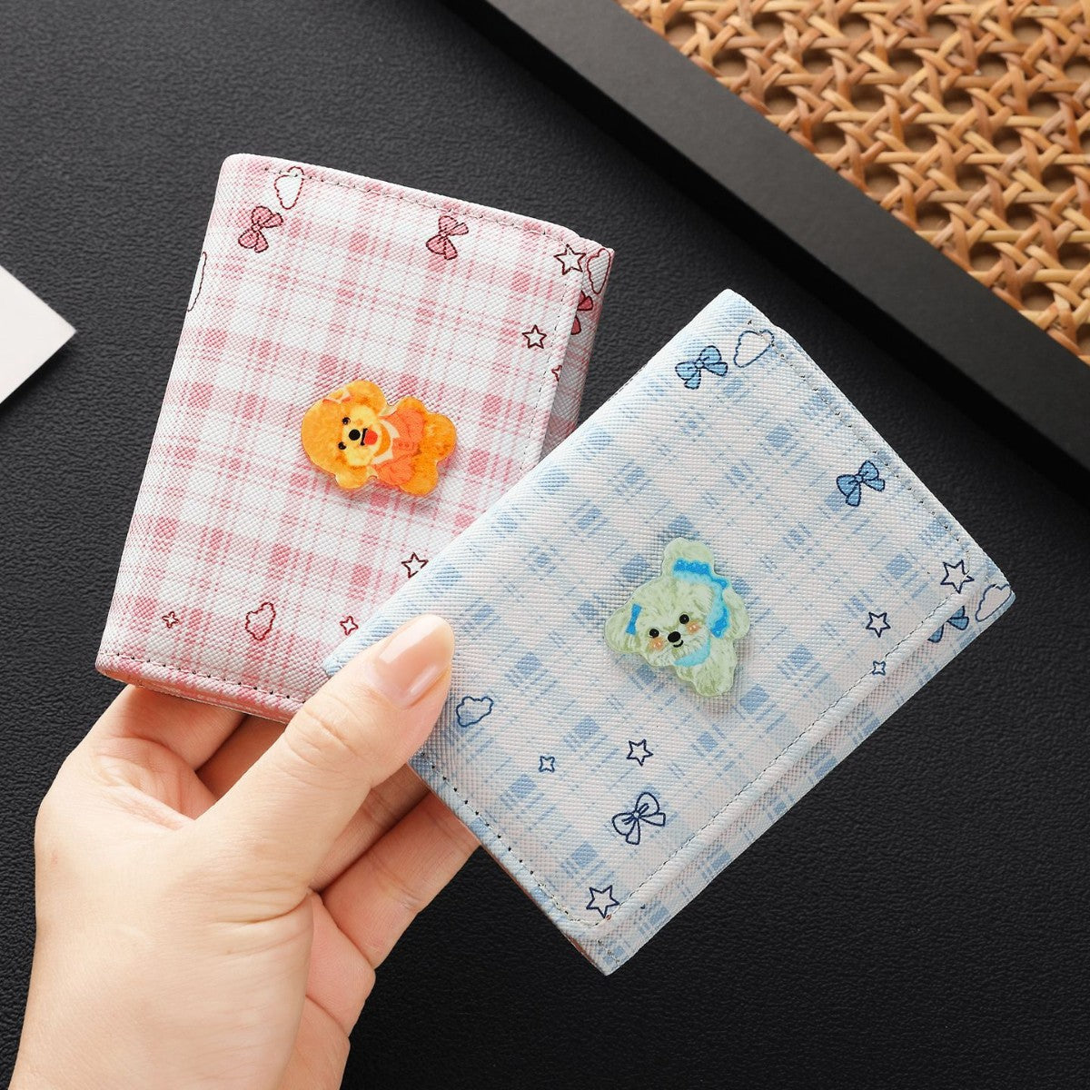 Plaid Short Wallet with Dog Design - image 4