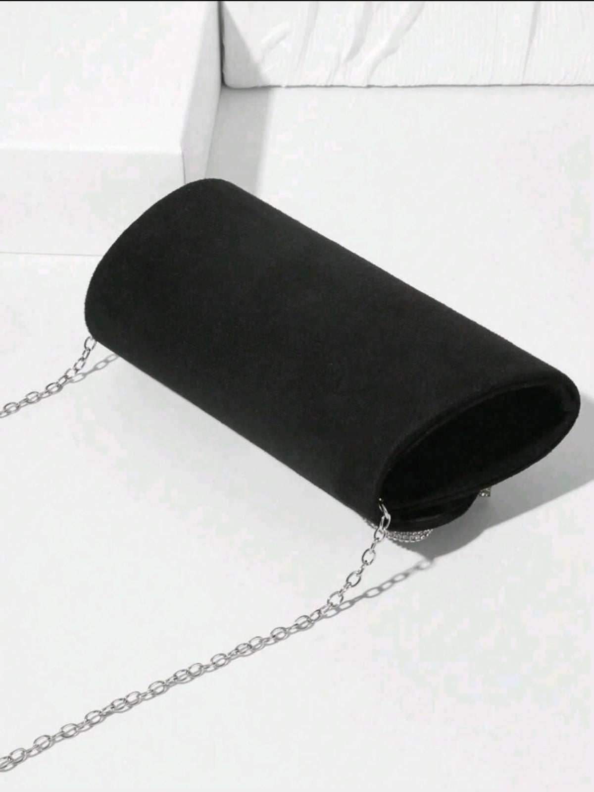 Women's Black Velvet Rhinestone Bow Evening Clutch, Envelope Party Purse with Chain Strap - image 4