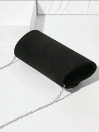 Women's Black Velvet Rhinestone Bow Evening Clutch, Envelope Party Purse with Chain Strap - image 4