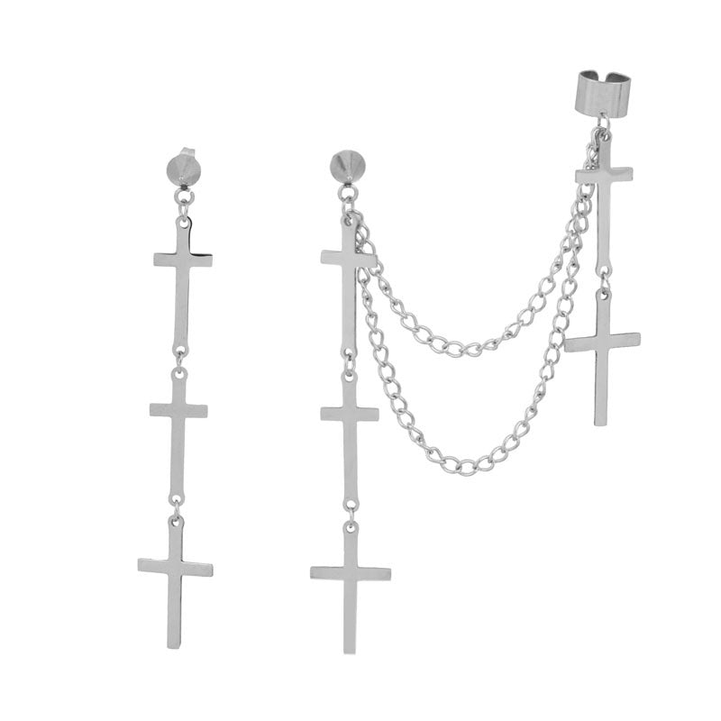 Cross Stud Ear Chain Earrings - image 7