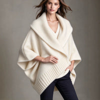Knit Cape Shawl Coat with Contrast Trim - image 4