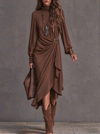 High Collar Long Sleeve Asymmetric Maxi Dress - image 6