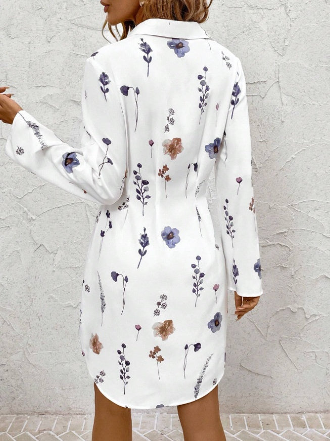 Women's Floral Print Long Sleeve Shirt Dress - image 4
