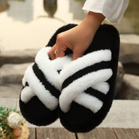 Fluffy Slippers Cross Strap Stitching Warm Casual Platform Slippers - image 6