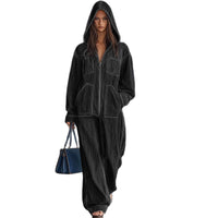 Women's Hooded Denim Jumpsuit, Wide Leg Zip-Up Overalls - image 4