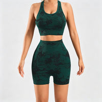 Women's 2 Piece Tie Dye Seamless Workout Set, Sports Bra and High Waist Yoga Shorts - image 7
