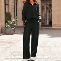 Women's Half-Zip Lapel Casual Two-Piece Set - image 2