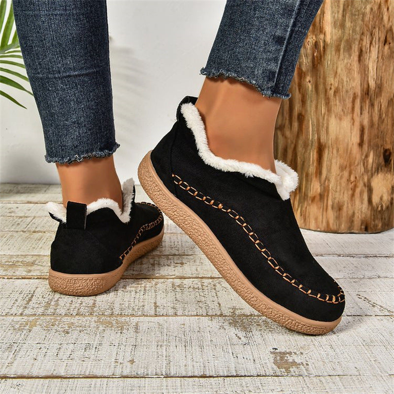 Women's V-Cut Plush Lined Suede Ankle Snow Boots - image 2