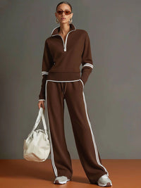 Women's 2 Piece Half Zip Sweatshirt and Wide Leg Pants Set - image 10