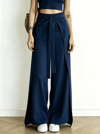 High Waist Tie-Front Slit Wide Leg Pants - image 10