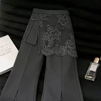 Gray Lace Panel Suit Pants - image 2