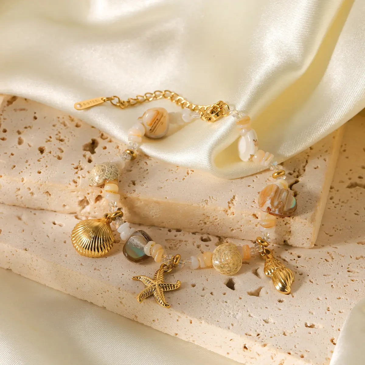 Pulsera de acero inoxidable con estrella de mar y concha - image 6