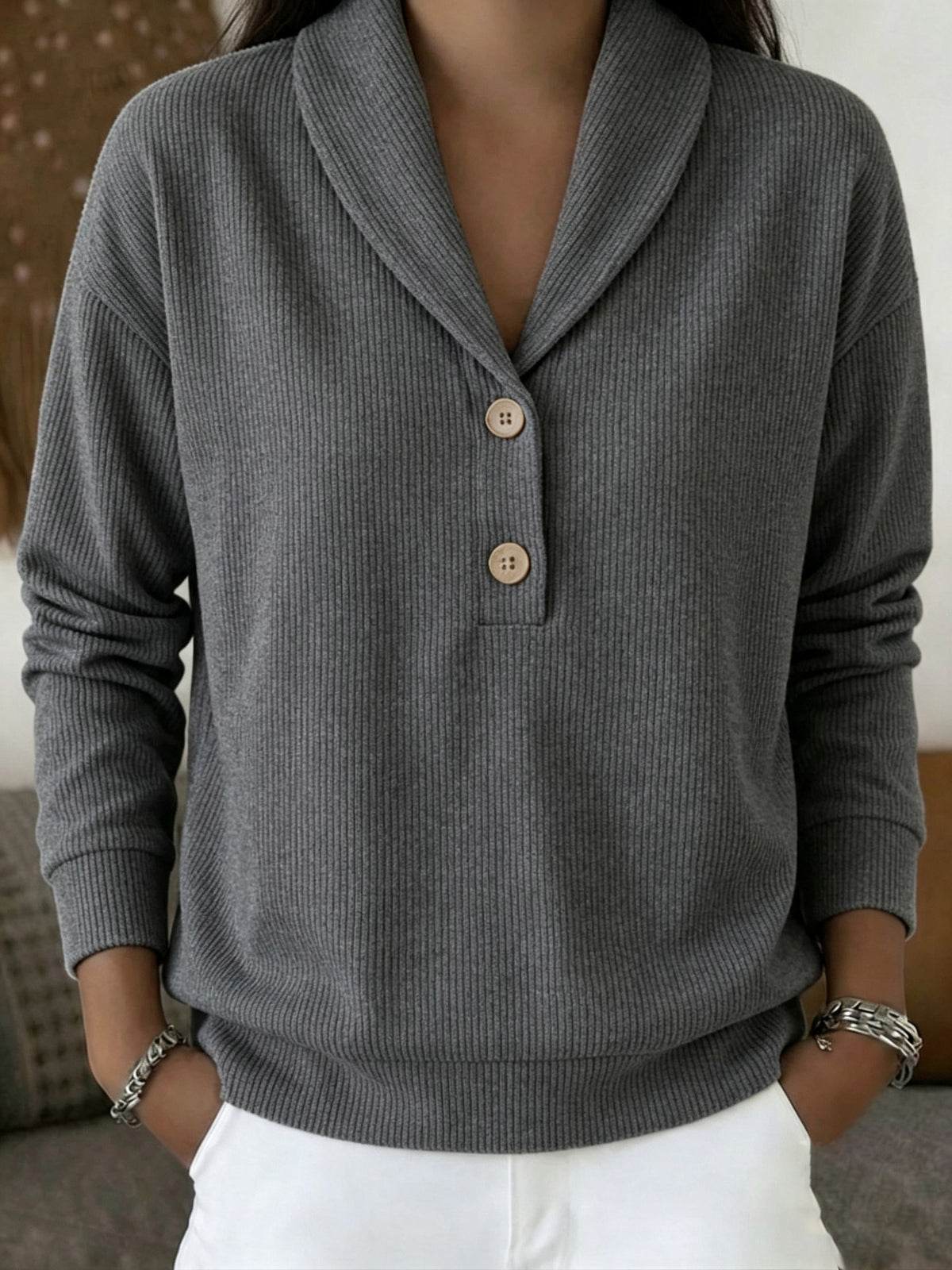 Women's Solid Color Polo Neck Casual Chic Top - image 11