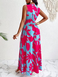 Women's Floral Print Deep V-Neck Sleeveless Wrap Maxi Dress with Cinched Waist - image 3