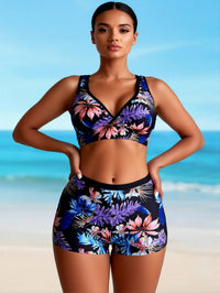 Tropical Floral Sporty Two-Piece Swimsuit with Boy Shorts - image 1