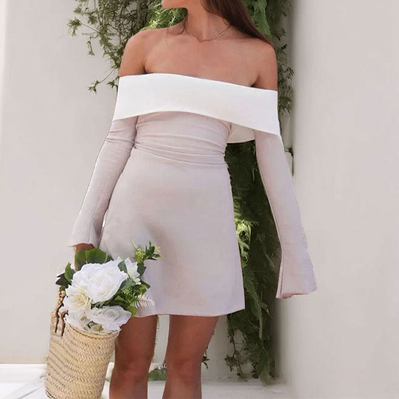 Contrast Color Laminated Chest Wrap Long Sleeve Dress - image 3