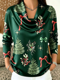 Christmas Tree Print Turtleneck Long Sleeve Top - image 7