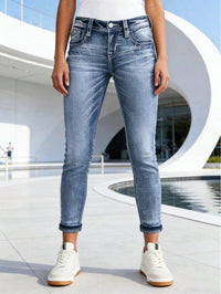 Jeans skinny deslavados con dobladillo al tobillo - image 1