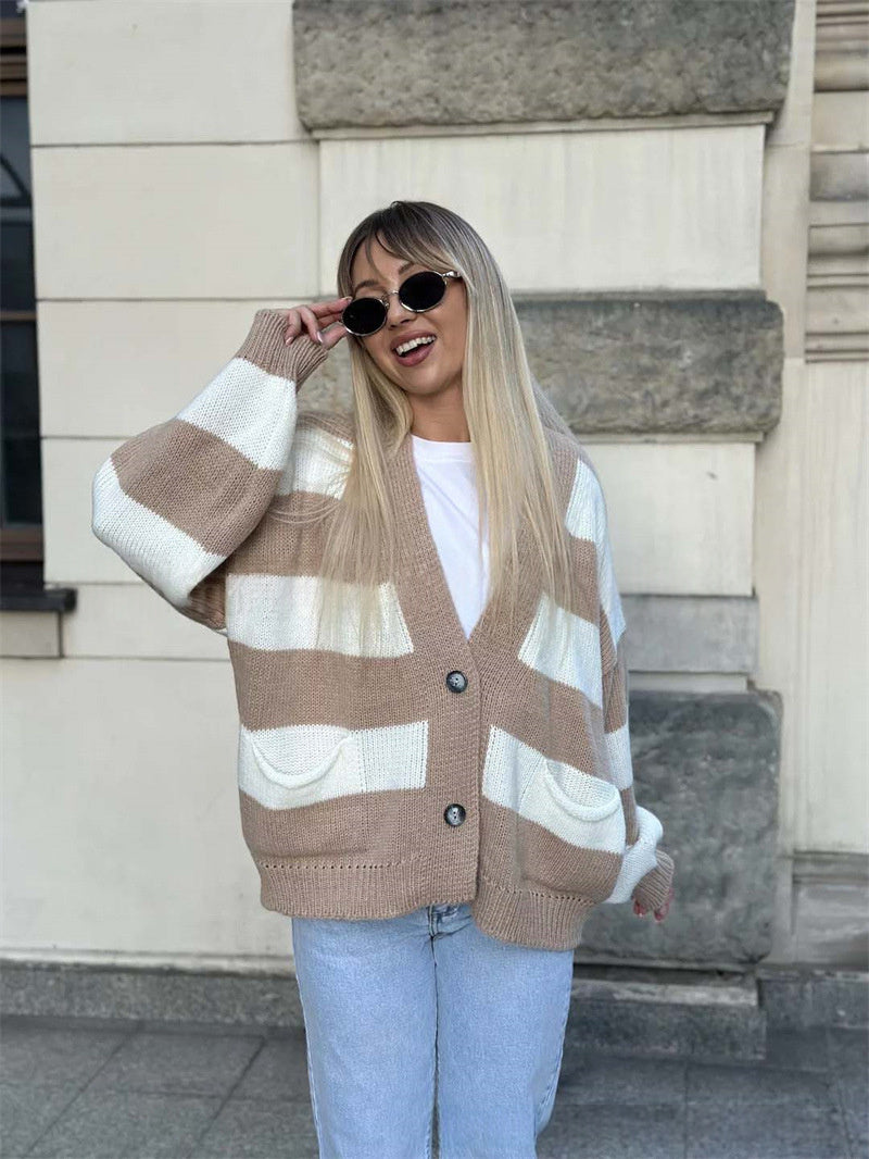 Women's V-Neck Striped Sweater Coat - image 9