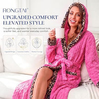 RONGTAI Women's Coral Fleece Long Robe Bathrobe, Jacquard Hearts - image 12