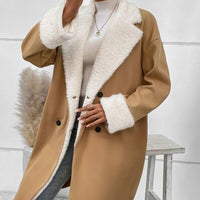 Women's Double-Breasted Long Coat with Faux Fur Lapels - image 9