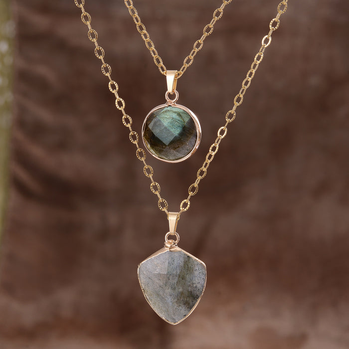 Moonstone Double Chain Pendant Necklace