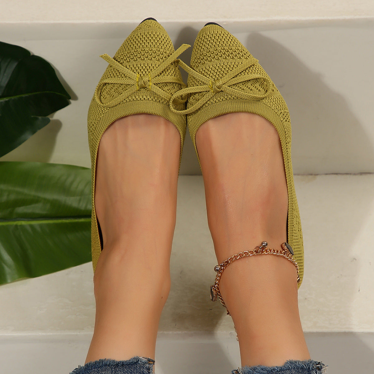 Women's Bow Knit Pointed Toe Flats - image 12