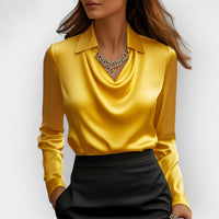 Women's Satin Cowl Neck Long Sleeve Blouse - image 2