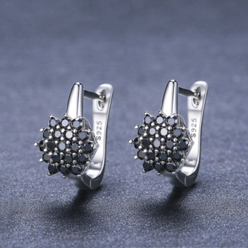 Black Zircon Flower Huggie Earrings - image 2