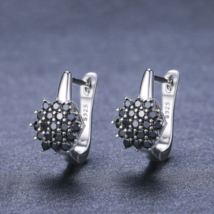 Black Zircon Flower Huggie Earrings