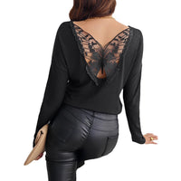 Women's Solid Color Back Stitching Pansy Rib Long-sleeved T-shirt - image 5