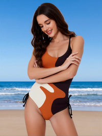 Women's Earth Tone Color Block Halter One-Piece Swimsuit - image 4