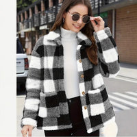Women's Buffalo Plaid Fuzzy Jacket, Lapel Button Front Coat with Pockets - image 9