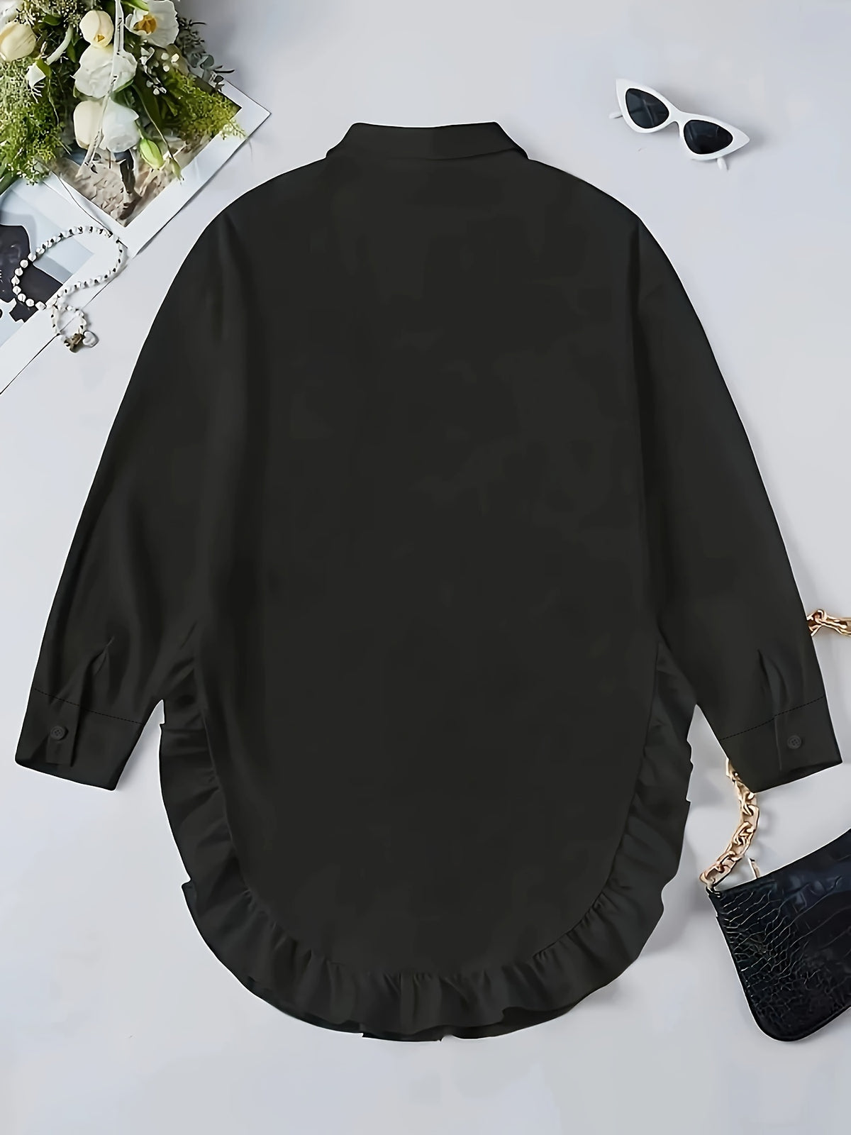 Hem Ruffled Casual Long Sleeve Shirt - image 5