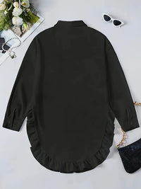 Hem Ruffled Casual Long Sleeve Shirt - image 5