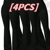 4pcs High-Waisted Flare Sharkskin Leggings Slim Fit, Lightweight & Sculpting Yoga Pants - image 1
