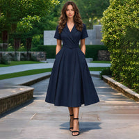 French Style V-Neck Tailored Dress - image 2