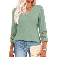 Women's V-Neck 3/4 Sleeve Top with Lace Trim - image 3