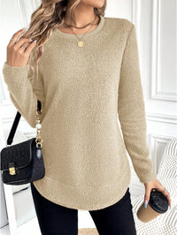 Casual Warm Solid Color Round Neck Teddy Sports Shirt - image 6