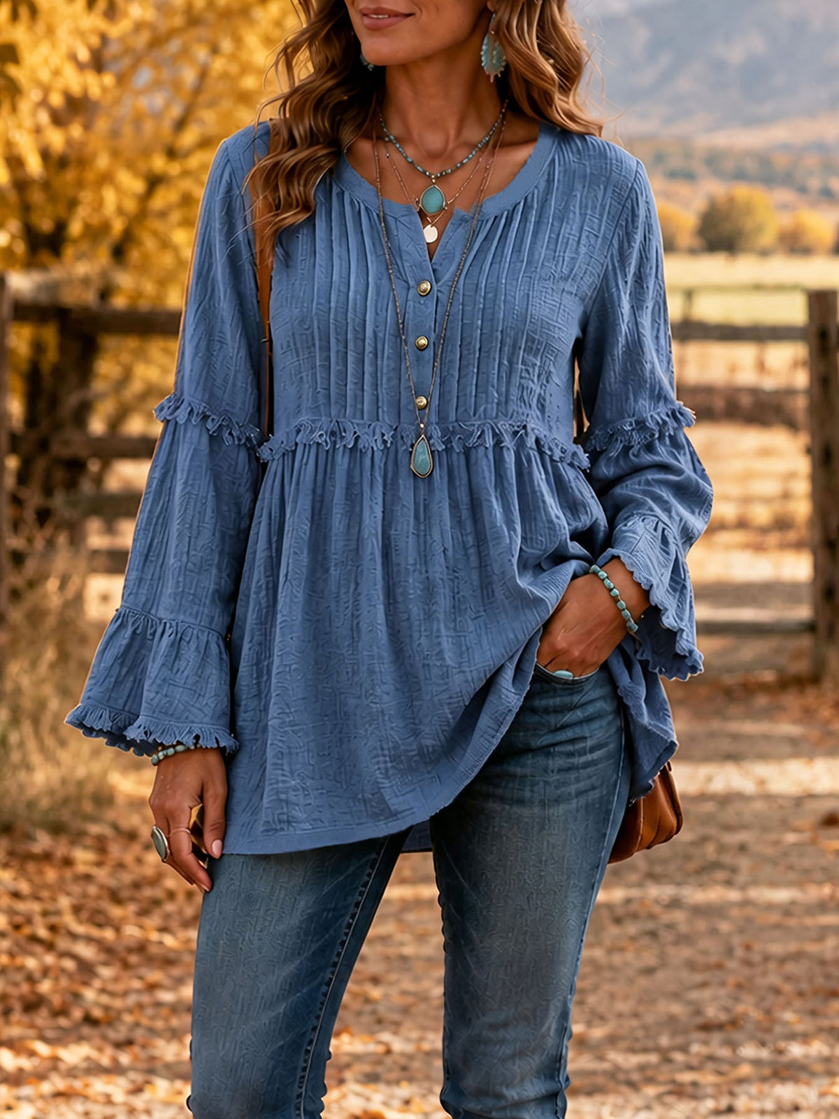 Lace-trimmed Loose-fit Shirt With Tassel Patchwork Top - image 9